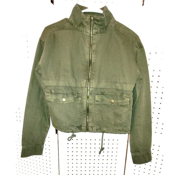 SO Womens Jacket XS Military Khaki Green Zip Up Pockets Edgy Streetwear Urban - Picture 1 of 9